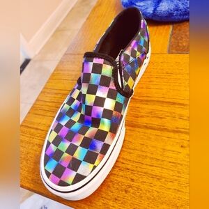 Holographic Checkered Slip-On Shoes